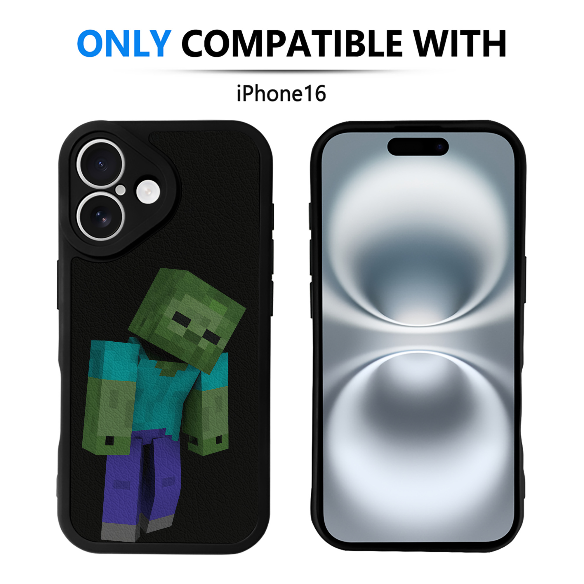 （画像用） マインクラフト ブロックの世界 Minecraft MC Block world 【iPhone 16シリーズ対応】シリコンスマホケース（レザー調） 材質：シリコン